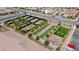 Aerial view of pickleball courts with bocce ball area and tables for residents to relax and enjoy the community at 732 Rosewater Dr, Henderson, NV 89011