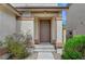 Welcoming front entrance with a stylish brown door and manicured landscaping at 9264 Ansley Ct, Las Vegas, NV 89148
