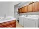 Well-equipped laundry room with a utility sink, plenty of storage, and a washer/dryer at 2641 Vendange Pl, Henderson, NV 89044