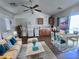Cozy living room featuring a sofa, dining area, and kitchen with modern appliances creating an open living space at 3581 Pahrump Valley Blvd, Pahrump, NV 89048