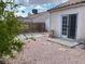 Backyard featuring low maintenance gravel, a shed, and patio area at 436 Pumpkin Way, Henderson, NV 89015