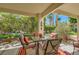 Cozy covered patio with comfortable outdoor seating surrounded by lush landscaping at 5412 Harmony Green Dr # 101, Las Vegas, NV 89149