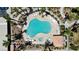 Aerial view of a pristine community pool surrounded by palm trees, lounge chairs, and lush landscaping at 8410 Eldora Ave # 2045, Las Vegas, NV 89117