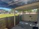 Cozy covered patio with views of a green lawn and community tennis courts, perfect for outdoor relaxation at 2541 Love St, Las Vegas, NV 89121