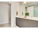 Contemporary bathroom featuring a double sink vanity, gray cabinetry, and modern fixtures at 353 E Bonneville Ave # 754, Las Vegas, NV 89101