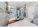 Elegant bathroom with a freestanding tub and a glass-enclosed shower at 496 Grassrange Ln, Henderson, NV 89052