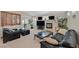 Comfortable living room complete with a fireplace, multiple TVs, and plush seating, perfect for relaxing and entertaining at 8208 Flowing Rapids Ct, Las Vegas, NV 89131