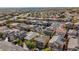 An aerial view showcases a neighborhood with well-maintained homes, lush landscaping, and solar panels at 10433 Mount Washington Ave, Las Vegas, NV 89166