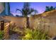 Landscaped backyard with desert plants, ambient lighting, and water feature at 11315 Gravitation Dr, Las Vegas, NV 89135