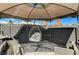 Enclosed outdoor patio with furniture, grill, and shade under an umbrella at 1660 Izabella Ave, Las Vegas, NV 89169