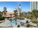 Rooftop pool and lounge area with covered seating and iconic city views at 2747 Paradise Rd # 501, Las Vegas, NV 89109
