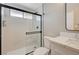 Bathroom with a shower, vanity, toilet, and sink at 2839 Boise St, Las Vegas, NV 89121