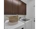 Functional laundry room equipped with modern washer and dryer units and ample cabinet storage at 10004 W Cherokee Ave, Las Vegas, NV 89147
