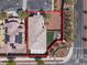 A property outlined with a red border in an aerial view of a residential neighborhood at 10529 Mount Blackburn Ave, Las Vegas, NV 89166