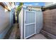 A well-maintained shed offering additional storage, nestled in a private area of the property at 108 Appian Way, Henderson, NV 89002
