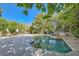 Backyard featuring a pool, lush landscaping, patio area, and serene atmosphere at 3560 Five Pennies Ln, Las Vegas, NV 89120