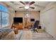 Inviting bedroom with modern lighting, sleek ceiling fan and built-in closet at 5578 River Highlands Pl, Las Vegas, NV 89122