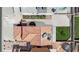 Aerial view of home with tile roof, green lawn, pool, trampoline, and private backyard, capturing the outdoor living space at 5845 Killala Ct, Las Vegas, NV 89110