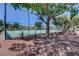Tennis court surrounded by mature trees at 609 Greenbriar Townhouse Way, Las Vegas, NV 89121