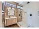 Contemporary bathroom featuring a glass-enclosed shower, a sleek vanity, and modern lighting at 916 Pro Players Dr, Las Vegas, NV 89134