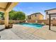 Backyard pool with patio surrounded by trees and other landscaping at 10437 Walworth Ave, Las Vegas, NV 89166