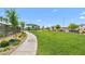 A community park with sidewalks, grass, mature landscaping and a playground on a sunny day at 2677 Saddle Bronze Ct, North Las Vegas, NV 89086