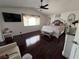 Spacious main bedroom with vaulted ceilings, dark wood floors, and a serene ambiance at 2913 Domino Way, Las Vegas, NV 89117