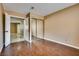 Bedroom featuring wood flooring and closet space at 3350 Duece St, Las Vegas, NV 89121
