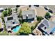 Overhead shot of a home with a pool and solar panels in a lush neighborhood at 3950 Ventura Way, Las Vegas, NV 89121