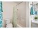 Bathroom with modern vanity, shower-tub combo, and decorative mirror above the sink at 4855 S Torrey Pines Dr # 101, Las Vegas, NV 89103