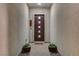 Inviting entryway with a modern door, stone detailing, and decorative potted plants at 746 Horizon Canyon Dr, Henderson, NV 89052