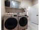 Functional laundry room featuring a modern washer and dryer set, a shelf, and a clean, organized space at 7476 Opal Star St, North Las Vegas, NV 89084