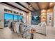 Comfortable living room features a fireplace, stylish furniture, and access to the outdoor space at 818 Laceleaf St, Las Vegas, NV 89138