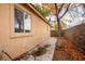 Exterior view of backyard with concrete walk and landscaping at 2622 Rimpacific Cir, Las Vegas, NV 89146