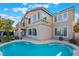 Inviting backyard with a private pool, patio area, and manicured landscaping at 2894 Carmelo Dr, Henderson, NV 89052