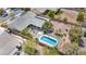 Backyard aerial view features a sparkling pool, patio, and desert landscape at 5892 Castleberry Peak Ave, Las Vegas, NV 89131