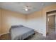 Comfortable bedroom with a queen-sized bed, carpet, view of doorway, and ceiling fan at 902 Dianne Dr, Boulder City, NV 89005