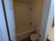Bright bathroom showcasing a white tub/shower combo and coordinating toilet at 10673 Alondra Peak St, Las Vegas, NV 89183