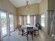 Sunlit dining area with decorative floral tablecloth and views of backyard through sliding doors at 1210 Country Club, Laughlin, NV 89029