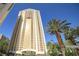 Exterior of the MGM Signature high rise with modern architecture and landscaping at 125 E Harmon Ave # 2215, Las Vegas, NV 89109