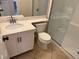 Bathroom featuring single sink vanity with toilet and glass enclosed shower at 3641 Spring Day Ct, Las Vegas, NV 89147