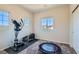 Bright exercise room with an elliptical machine, trampoline and multiple windows at 5556 Cornadelo Range Rd, Las Vegas, NV 89113