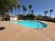 Community pool featuring plenty of lounge space and several shady palm trees at 6617 Lavender Lilly Ln # 1, North Las Vegas, NV 89084