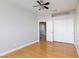 Bedroom featuring hardwood floors, ceiling fan, and closet with sliding doors at 8617 Copper Ridge Ave, Las Vegas, NV 89129