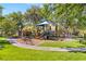 Community playground featuring play structures, picnic benches, and mature trees in a grassy area at 2316 Prometheus Ct, Henderson, NV 89074