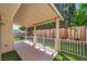 A covered patio area with artificial turf, landscaping, and a wooden fence at 2501 Muirfield Ave, Henderson, NV 89074