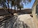 Spacious backyard featuring a concrete patio, mature trees, and a block wall fence at 3429 Back Country Dr, North Las Vegas, NV 89031