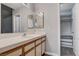 Bathroom featuring a single sink, ample counter space and a large closet space at 1660 Cloister Ave, Henderson, NV 89014