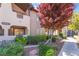 Charming exterior view of the building with landscaping, sidewalk, and mature trees at 4097 Nook Way # A, Las Vegas, NV 89103