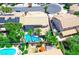 Aerial view showcasing a private pool, landscaped yard, and cul-de-sac in a residential neighborhood at 5 Red Fawn Ct, Henderson, NV 89074